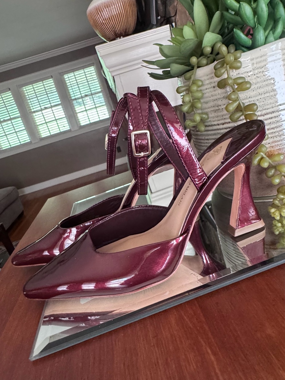 ANTONIO MELANI Burgundy Patent Slingback Block Heels